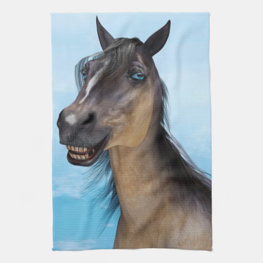 Grappige paardenlach portretkunst theedoek (Verticaal)