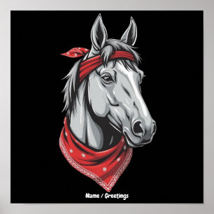 Grappige Paardenliefhebbers Rode Bandana Meisjes V Poster