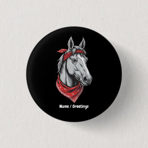 Grappige Paardenliefhebbers Rode Bandana Meisjes V Ronde Button 3,2 Cm