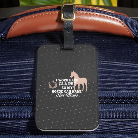 Grappige paardensport "Ik werk hard de hele dag" Bagagelabel (Voorkant Insitu 2)