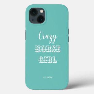 Grappige Paardensport Turquoise Crazy Horse Meisje iPhone 13 Hoesje