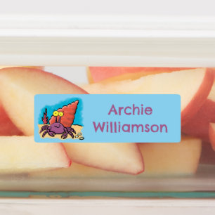 Grappige paarse cartoon heremietkrab gepersonalise labels