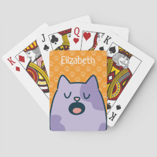 Grappige paarse cartoon kat, naamoptie op oranje pokerkaarten