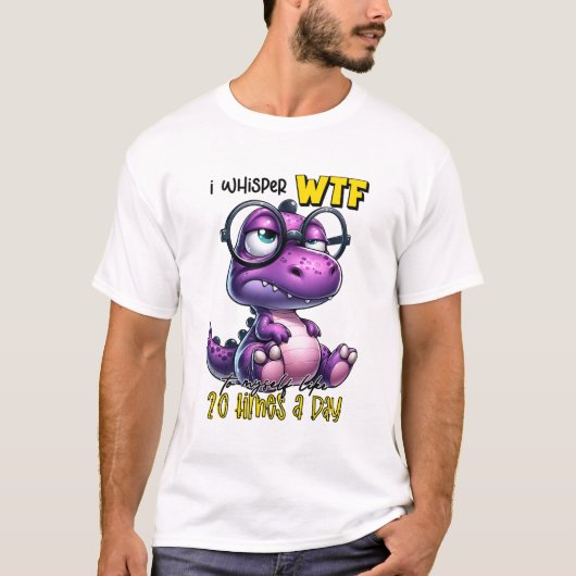 Grappige Paarse dinosaurus fluister ik WTF voor me T-shirt (Voorkant)