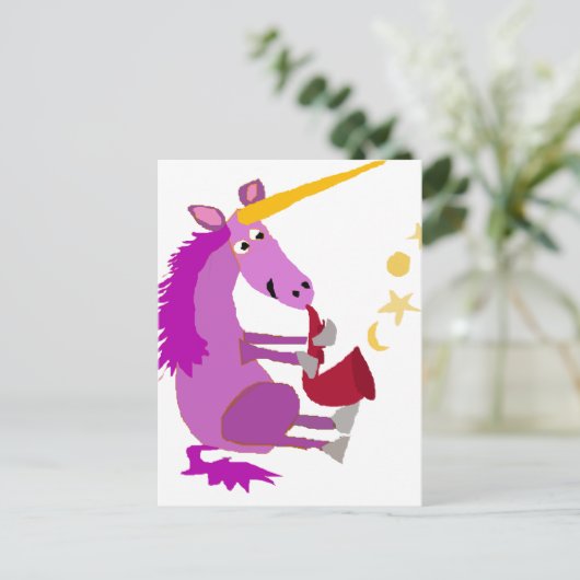 Grappige Paarse Eenhoorn die de Saxofoon spelen Briefkaart (Staand voorkant)