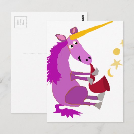 Grappige Paarse Eenhoorn die de Saxofoon spelen Briefkaart (Voorkant / Achterkant)