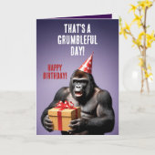 Grappige Paarse en witte gorilla verjaardag Kaart (Gele Bloem)