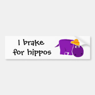 Grappige Paarse Nijlpaard met Gele Hoed Bumpersticker