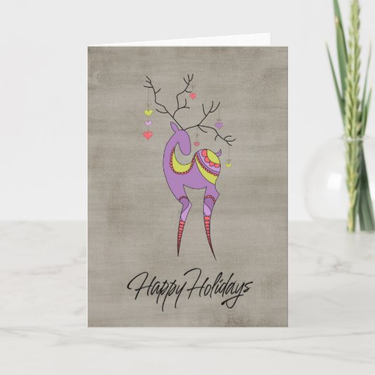 Grappige Paarse rendierkerst Feestdagen Kaart (Voorkant)