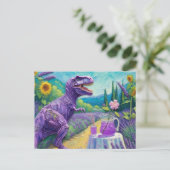 Grappige paarse T-Rex met lavendel limonade fantas Briefkaart (Staand voorkant)