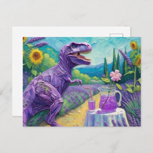 Grappige paarse T-Rex met lavendel limonade fantas Briefkaart (Voorkant / Achterkant)