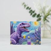Grappige paarse T-Rex met limonade fantasie Briefkaart (Staand voorkant)