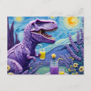 Grappige paarse T-Rex met limonade fantasie Briefkaart