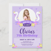 Grappige Paarse Zwaan Prinses Foto Meisje Verjaard Kaart (Voorkant)