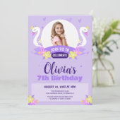 Grappige Paarse Zwaan Prinses Foto Meisje Verjaard Kaart (Staand voorkant)