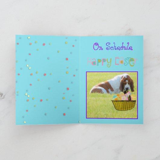Grappige Paas Kaart met Eggs & Basset Hound (Binnen)