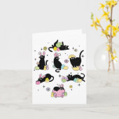 Grappige Paas Zwarte Kat Pasen Dag Kat Ei Kaart (Gele Bloem)