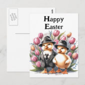 Grappige  paaseendjes in pakken roze tulp briefkaart (Voorkant / Achterkant)