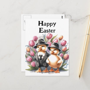 Grappige  paaseendjes in pakken roze tulp briefkaart