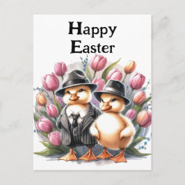 Grappige  paaseendjes in pakken roze tulp briefkaart