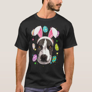 Grappige Paasei Konijn Oor Pit Bull Hond Gezicht P T-shirt