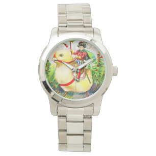 Grappige paasgroeten: ruiter op reusachtige kuiken horloge
