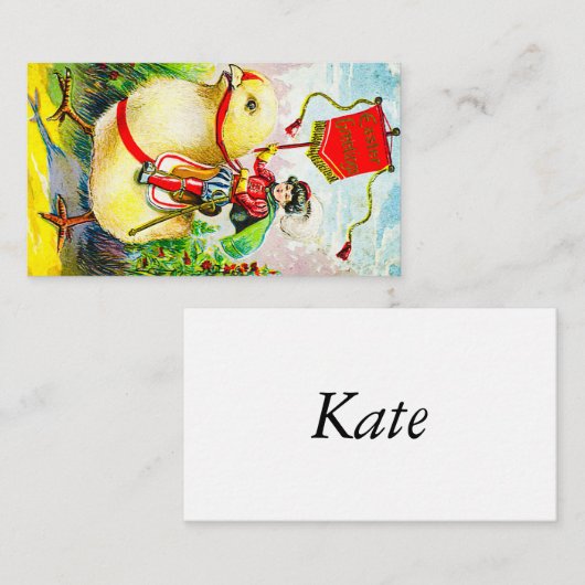 Grappige paasgroeten: ruiter op reusachtige kuiken informatiekaartje (Voorkant / Achterkant)