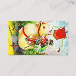 Grappige paasgroeten: ruiter op reusachtige kuiken informatiekaartje