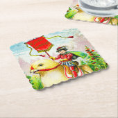 Grappige paasgroeten: ruiter op reusachtige kuiken kartonnen onderzetters (Gebogen)