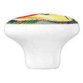 Grappige paasgroeten: ruiter op reusachtige kuiken keramische knop (Zijkant)