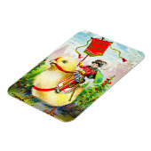 Grappige paasgroeten: ruiter op reusachtige kuiken magneet (Linkerzijde)