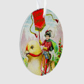 Grappige paasgroeten: ruiter op reusachtige kuiken ornament (voorkant)