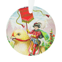 Grappige paasgroeten: ruiter op reusachtige kuiken