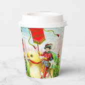 Grappige paasgroeten: ruiter op reusachtige kuiken papieren bekers (Achterkant)