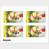 Grappige paasgroeten: ruiter op reusachtige kuiken rechthoekige sticker (Vel)