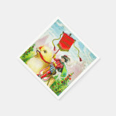 Grappige paasgroeten: ruiter op reusachtige kuiken servet (Hoek)