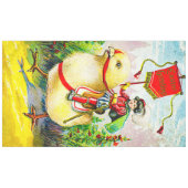 Grappige paasgroeten: ruiter op reusachtige kuiken tafelkleed (Voorkant (Horizontaal))