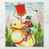 Grappige paasgroeten: ruiter op reusachtige kuiken wijn etiket (Enkel label)