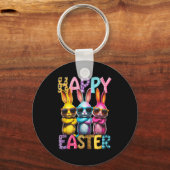 Grappige Paashaas Cool Bunnies Happy Easter Kinder Sleutelhanger (Voorkant)