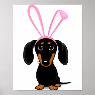 Grappige Paashaas Hond Zwart En Lichtbruine Dachsh Poster