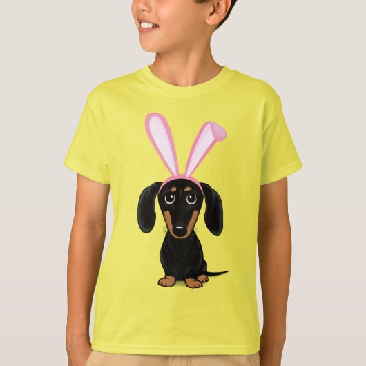 Grappige paashaas hond zwart en tan taaischund t-shirt (Voorkant)