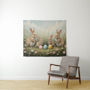 Grappige paashaas in weiland rustieke pastel wandkleed
