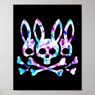 Grappige Paashaas Retro Tie Dye Konijn Schedel Kru Poster
