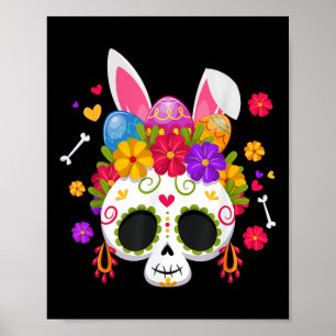 Grappige Paashaas Suiker Schedel Konijn Oren Flora Poster