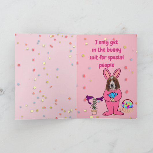 Grappige paashond met Basset Hound in "Bunny Suit" Feestdagen Kaart (Binnen)