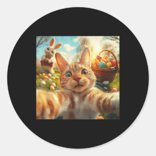 Grappige Paaskat Selfie met Paashaas Volwassenen K Ronde Sticker