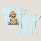 Grappige paaskuiken in gebarsten ei (Ontwerp Voorkant & Achterkant)