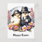 Grappige paaskuikens roze gele bloemen briefkaart (Voorkant)