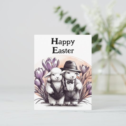 Grappige  paaslammeren in kostuums briefkaart (Staand voorkant)