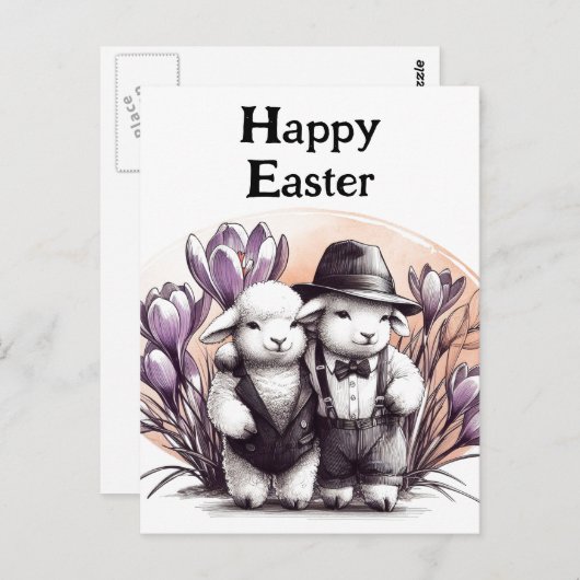 Grappige  paaslammeren in kostuums briefkaart (Voorkant / Achterkant)